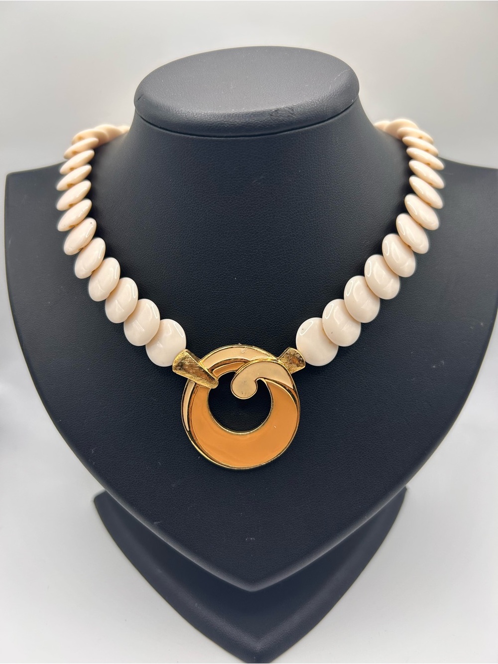 Vintage Trifari cream lucite with enamel necklace